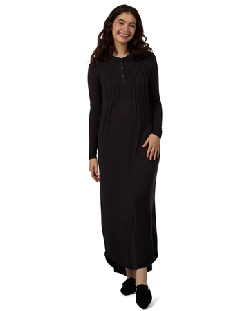 Me Moi CNL08833 Black Pintuck Button Down Modal Nightgown Myselflingerie.com